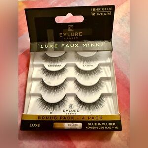Eylure Luxe Faux Mink Natural Lavish Eyelashes Multipack 4 pairs w 18-hour glue